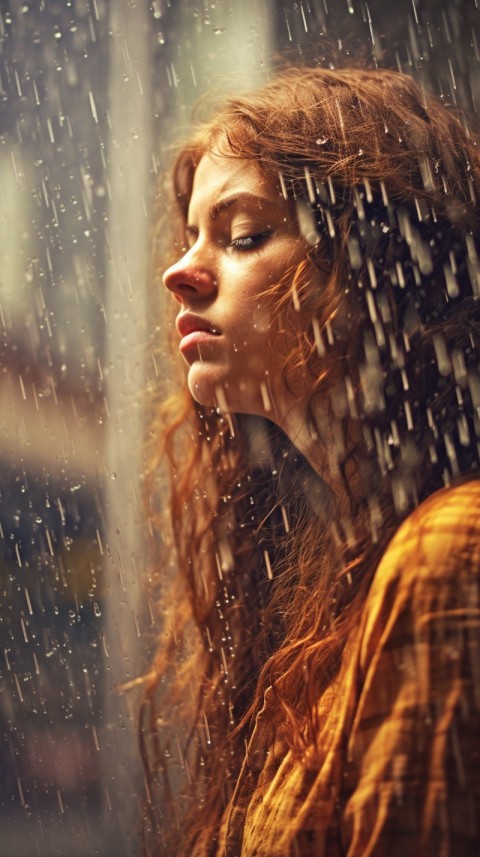 Woman Looking Out Of Window With Rain Feeling Lonely  Aesthetic (215)
