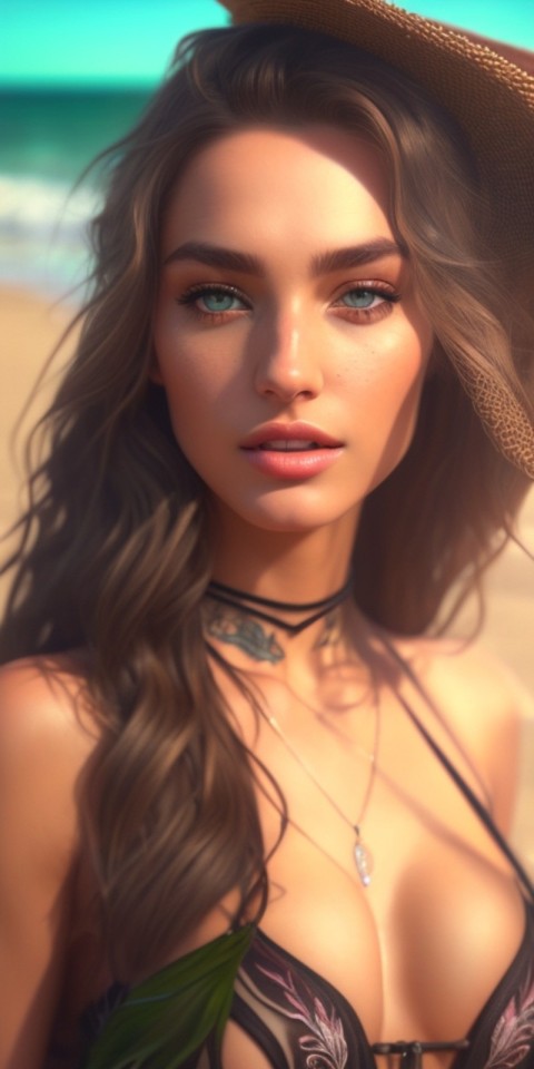AI Generated Beautiful woman wearing trendy clothing at a beach (2)