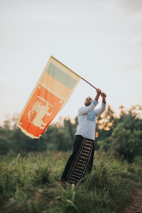 Man Waving Sri Lanka National Flag Sinha Kodiya Jathika Kodiya  (71)