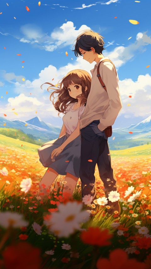 Romantic Cute Anime Couple love on a flower field Aesthetic Feelings (11)