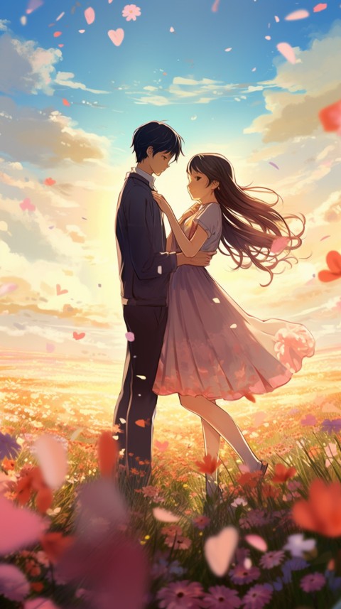 Romantic Cute Anime Couple love on a flower field Aesthetic Feelings (1)