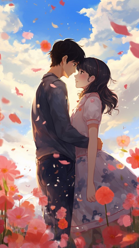 Romantic Cute Anime Couple love on a flower field Aesthetic Feelings (5)