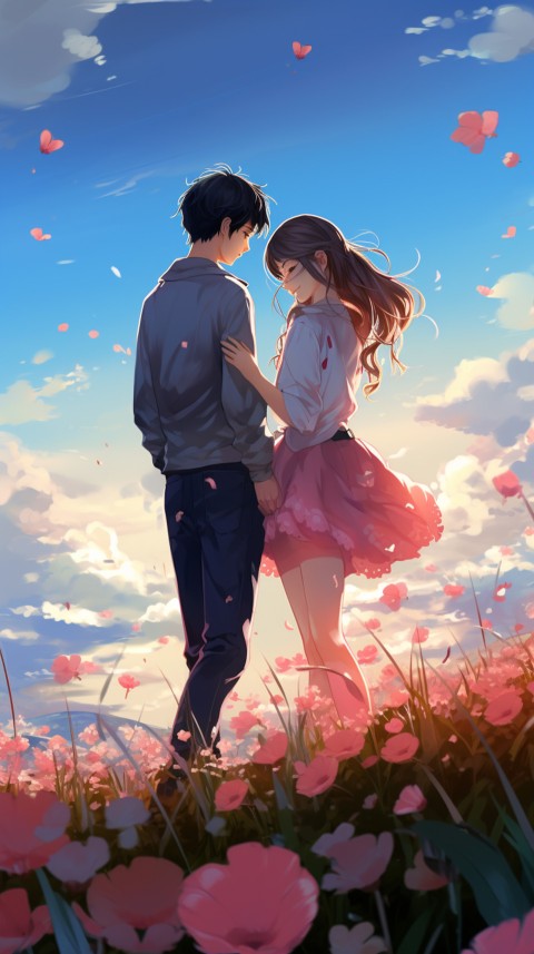 Romantic Cute Anime Couple love on a flower field Aesthetic Feelings (3)