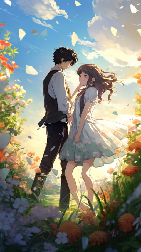 Romantic Cute Anime Couple love on a flower field Aesthetic Feelings (2)
