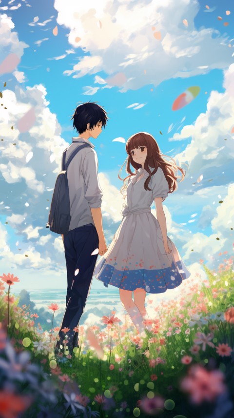 Romantic Cute Anime Couple love on a flower field Aesthetic Feelings (4)