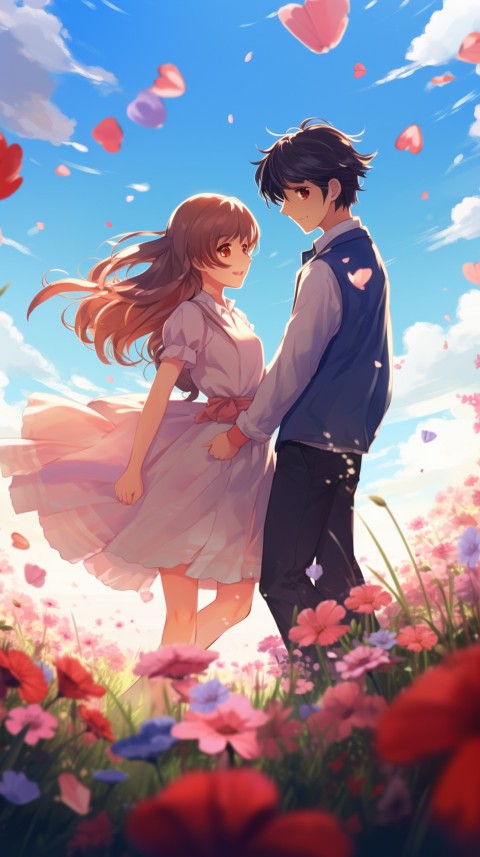 Romantic Cute Anime Couple love on a flower field Aesthetic Feelings (10)