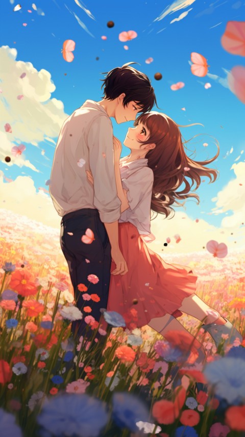 Romantic Cute Anime Couple love on a flower field Aesthetic Feelings (8)