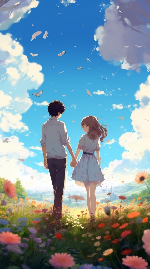 Romantic Cute Anime Couple love on a flower field Aesthetic Feelings (7)