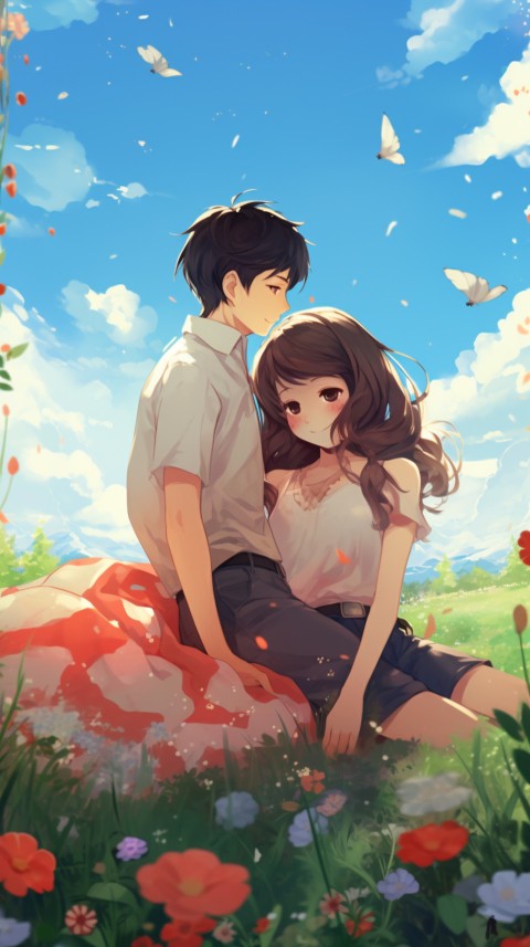 Romantic Cute Anime Couple love on a flower field Aesthetic Feelings (13)