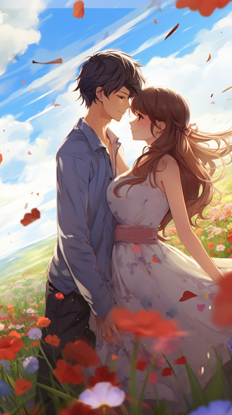 Romantic Cute Anime Couple love on a flower field Aesthetic Feelings (15)