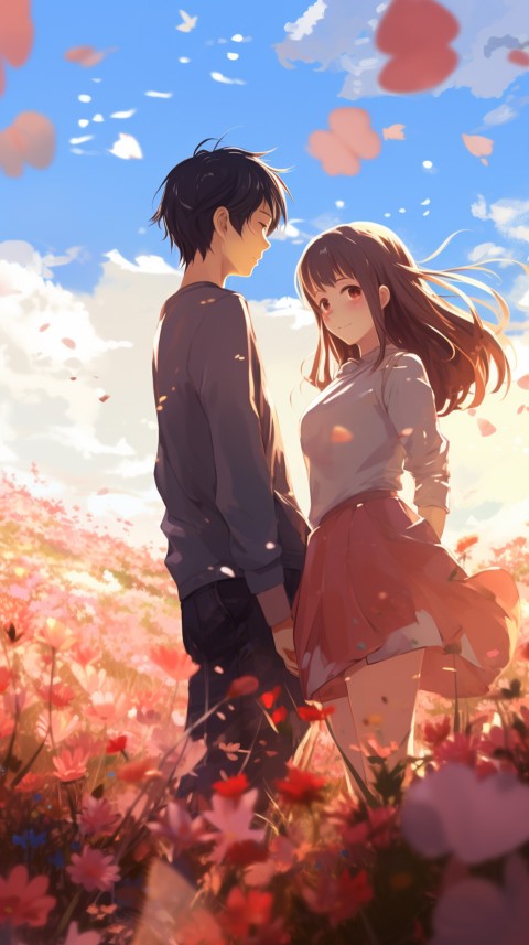 Romantic Cute Anime Couple love on a flower field Aesthetic Feelings (12)