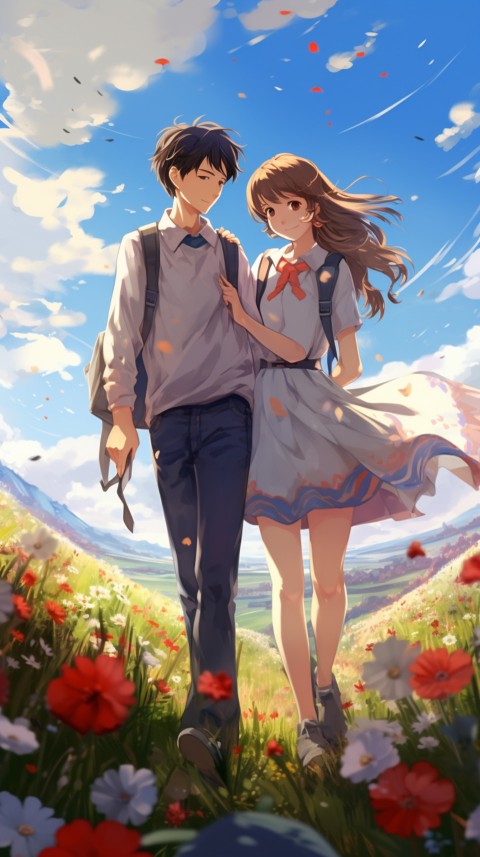 Romantic Cute Anime Couple love on a flower field Aesthetic Feelings (14)