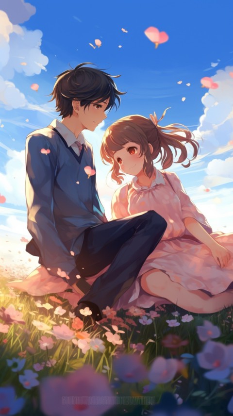 Romantic Cute Anime Couple love on a flower field Aesthetic Feelings (16)