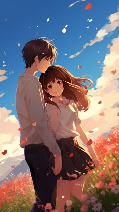 Romantic Cute Anime Couple love on a flower field Aesthetic Feelings (19)