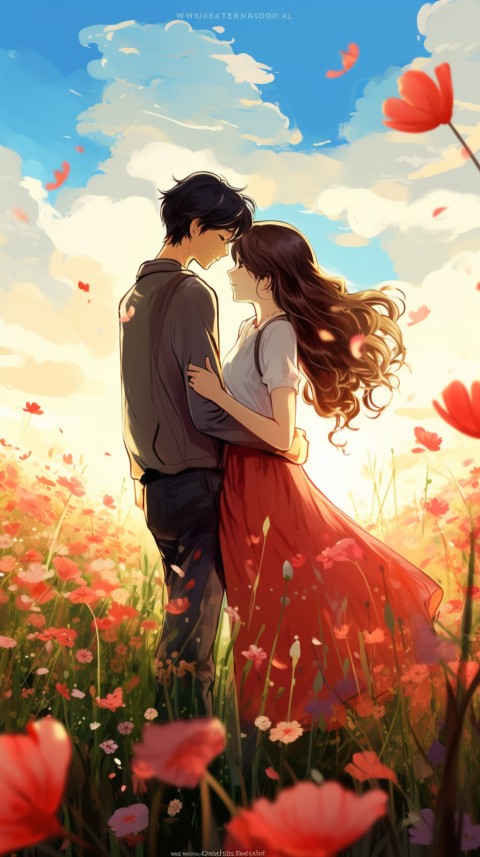 Romantic Cute Anime Couple love on a flower field Aesthetic Feelings (18)