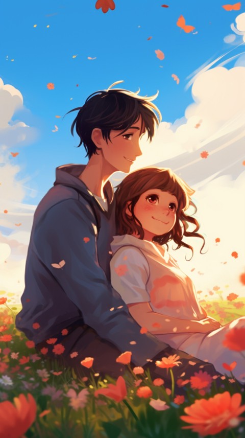 Romantic Cute Anime Couple love on a flower field Aesthetic Feelings (23)