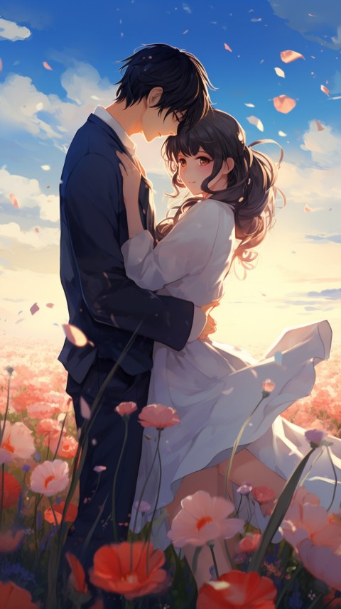 Romantic Cute Anime Couple love on a flower field Aesthetic Feelings (22)