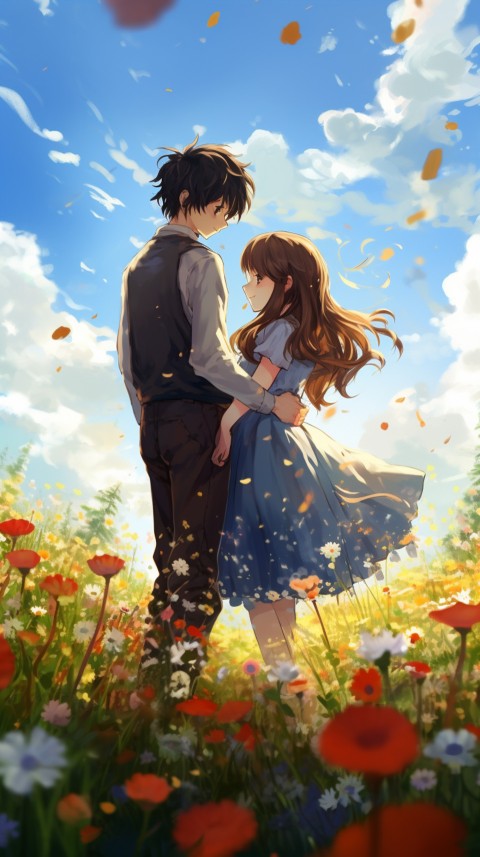 Romantic Cute Anime Couple love on a flower field Aesthetic Feelings (21)