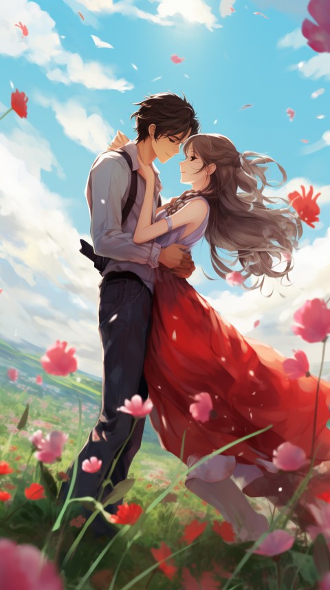 Romantic Cute Anime Couple love on a flower field Aesthetic Feelings (30)