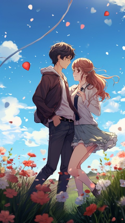Romantic Cute Anime Couple love on a flower field Aesthetic Feelings (28)