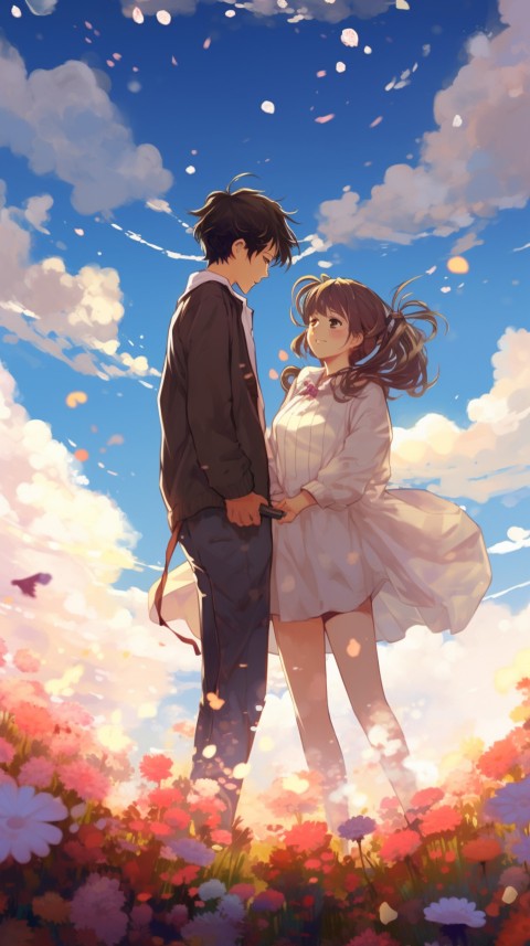 Romantic Cute Anime Couple love on a flower field Aesthetic Feelings (29)