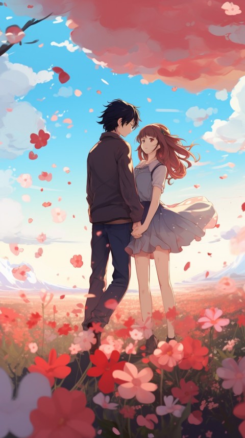 Romantic Cute Anime Couple love on a flower field Aesthetic Feelings (26)