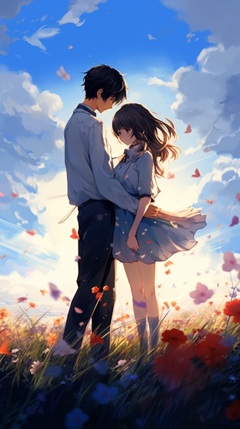 Romantic Cute Anime Couple love on a flower field Aesthetic Feelings (35)