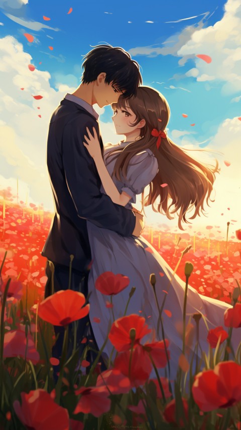 Romantic Cute Anime Couple love on a flower field Aesthetic Feelings (33)