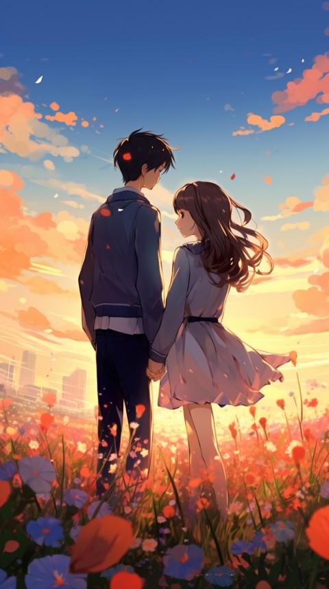 Romantic Cute Anime Couple love on a flower field Aesthetic Feelings (32)
