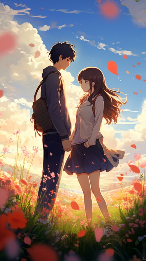 Romantic Cute Anime Couple love on a flower field Aesthetic Feelings (34)