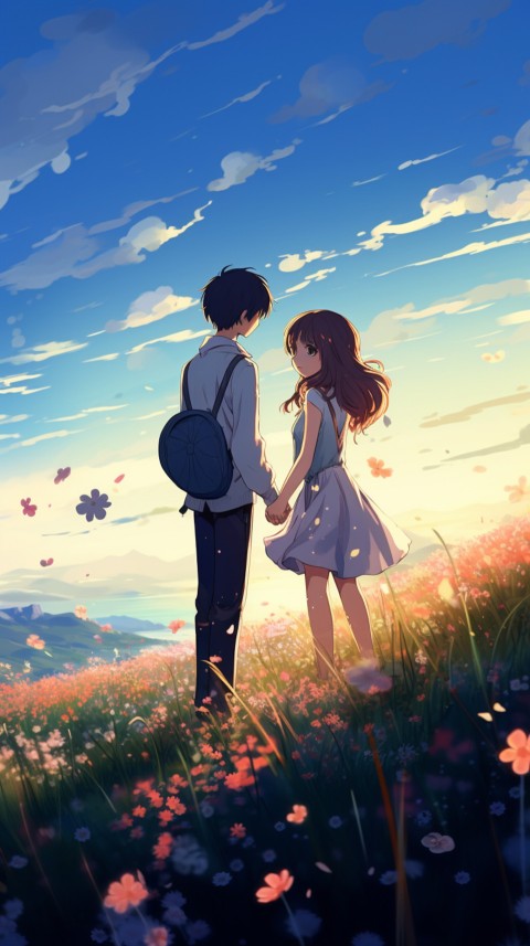 Romantic Cute Anime Couple love on a flower field Aesthetic Feelings (36)