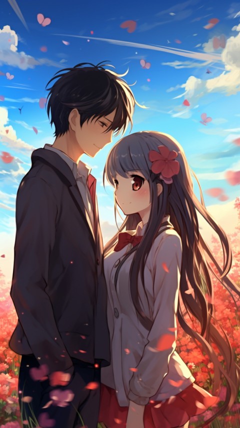 Romantic Cute Anime Couple love on a flower field Aesthetic Feelings (39)