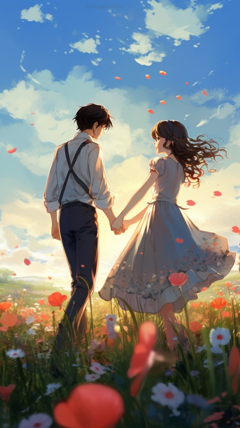 Romantic Cute Anime Couple love on a flower field Aesthetic Feelings (37)