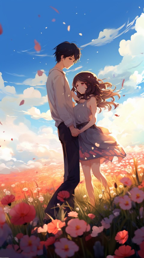 Romantic Cute Anime Couple love on a flower field Aesthetic Feelings (40)