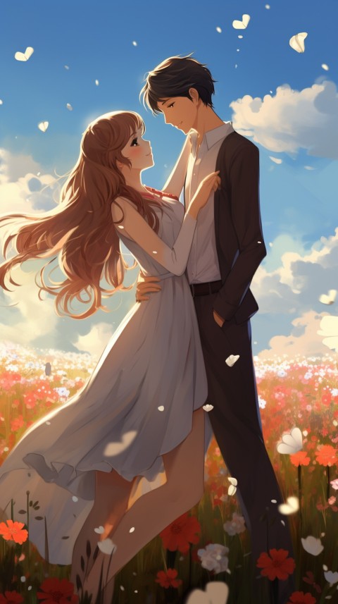 Romantic Cute Anime Couple love on a flower field Aesthetic Feelings (43)