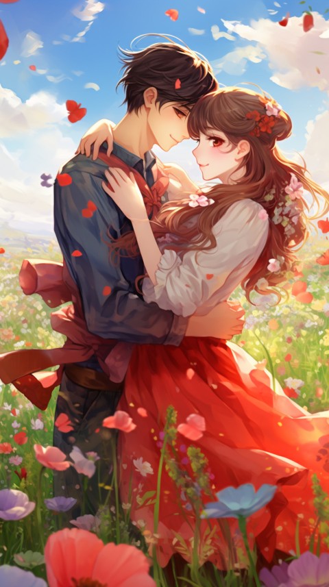 Romantic Cute Anime Couple love on a flower field Aesthetic Feelings (42)
