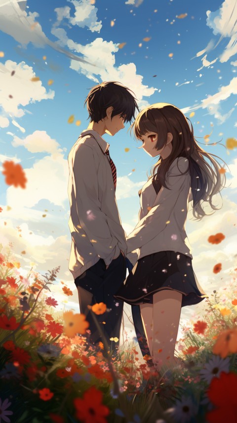 Romantic Cute Anime Couple love on a flower field Aesthetic Feelings (45)