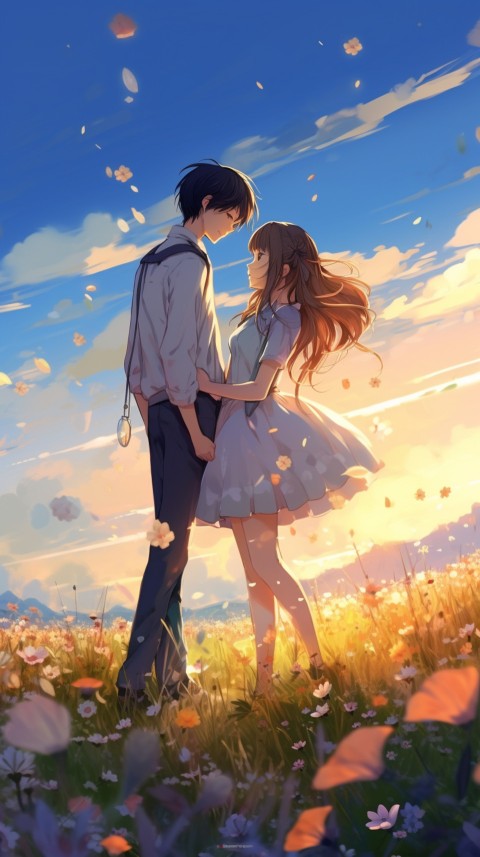Romantic Cute Anime Couple love on a flower field Aesthetic Feelings (44)