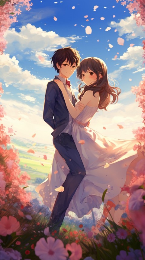 Romantic Cute Anime Couple love on a flower field Aesthetic Feelings (47)
