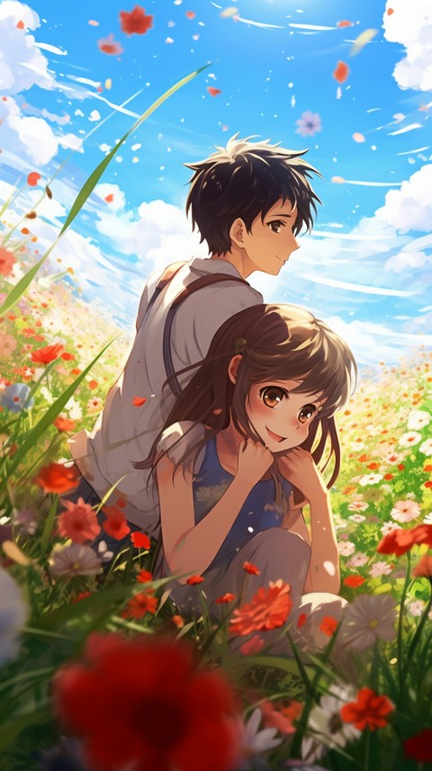 Romantic Cute Anime Couple love on a flower field Aesthetic Feelings (48)
