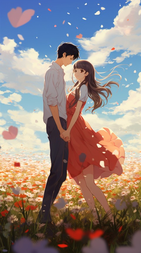 Romantic Cute Anime Couple love on a flower field Aesthetic Feelings (50)