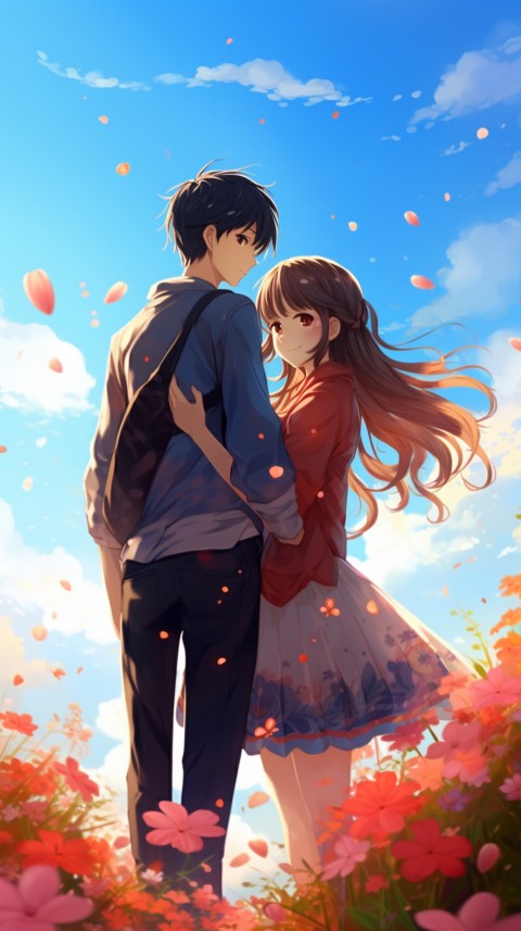 Romantic Cute Anime Couple love on a flower field Aesthetic Feelings (49)