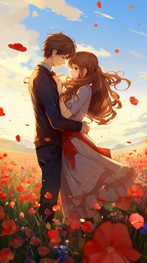 Romantic Cute Anime Couple love on a flower field Aesthetic Feelings (46)
