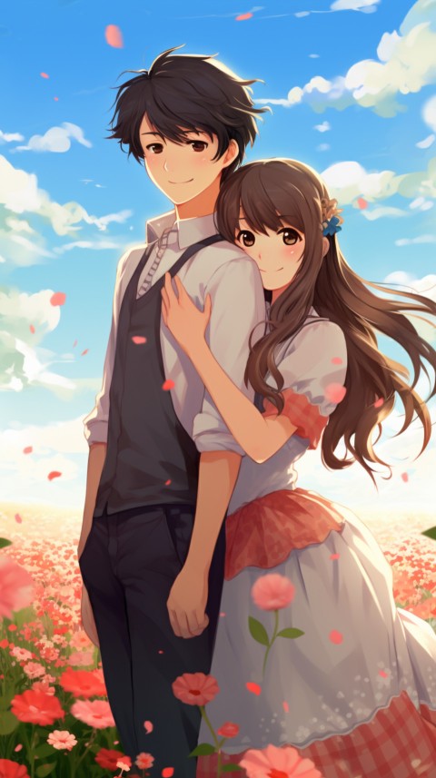 Romantic Cute Anime Couple love on a flower field Aesthetic Feelings (55)