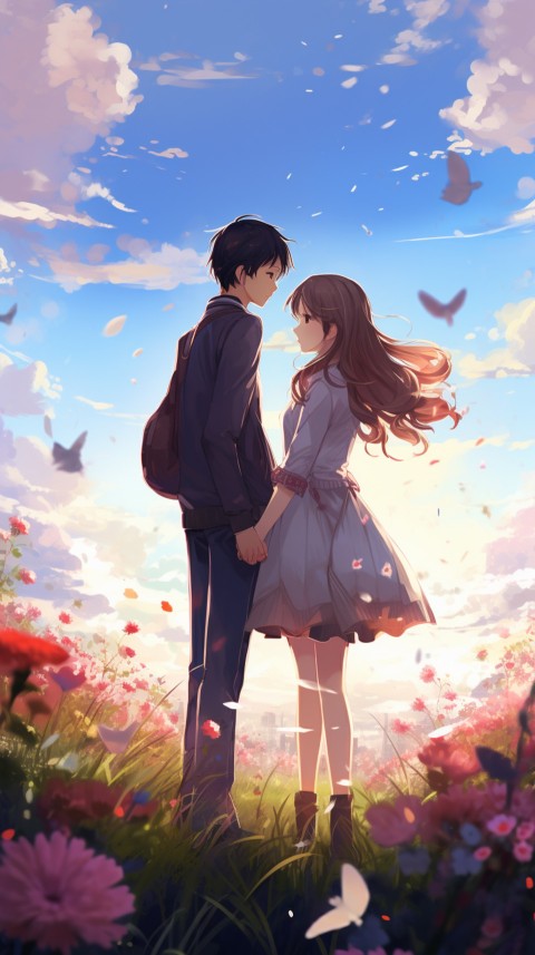 Romantic Cute Anime Couple love on a flower field Aesthetic Feelings (54)