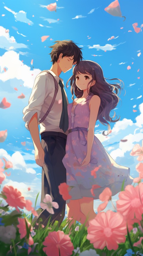Romantic Cute Anime Couple love on a flower field Aesthetic Feelings (52)