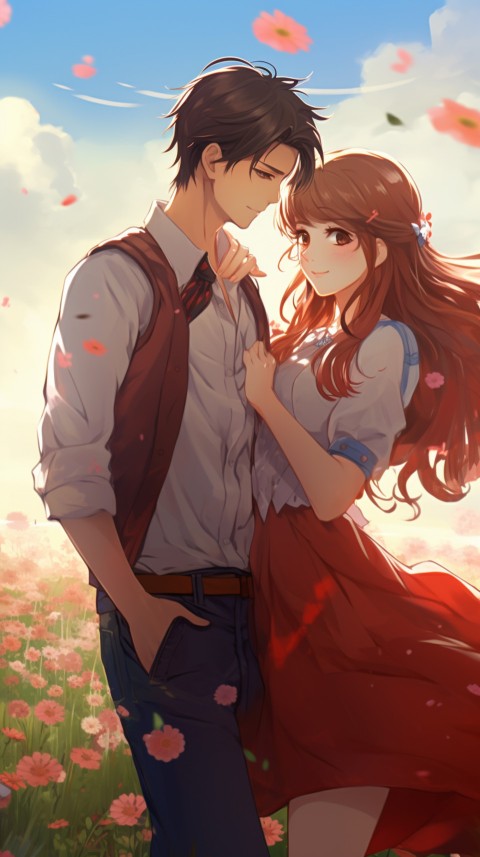 Romantic Cute Anime Couple love on a flower field Aesthetic Feelings (51)
