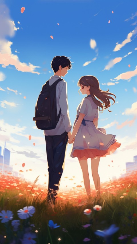 Romantic Cute Anime Couple love on a flower field Aesthetic Feelings (56)