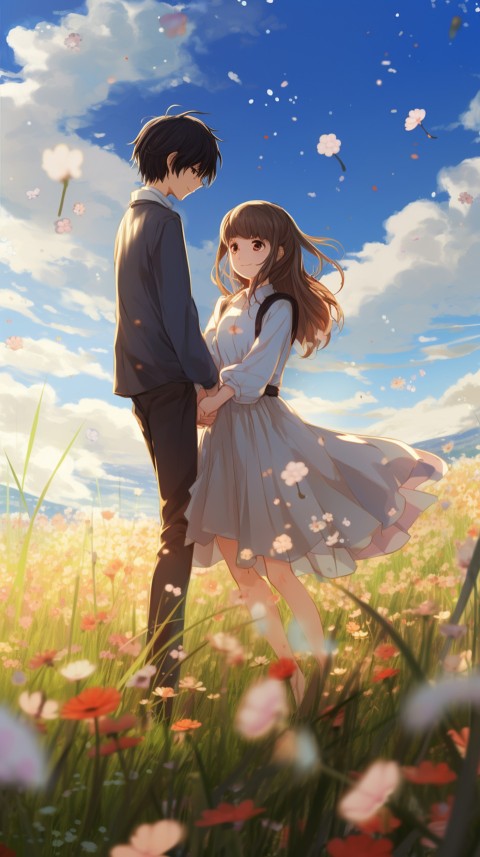 Romantic Cute Anime Couple love on a flower field Aesthetic Feelings (53)