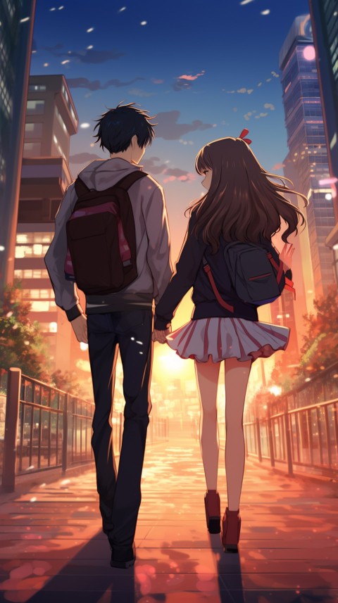 Anime Couple walking on a City Street Romantic Aesthetic (1)